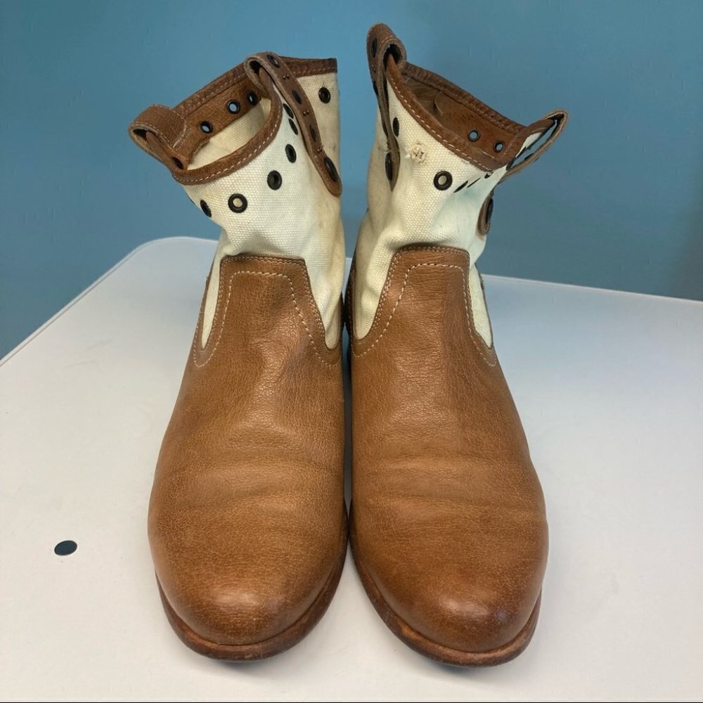 FRYE Sz 9B Amelia Canvas Leather Pull On Booties - Picture 2 of 11